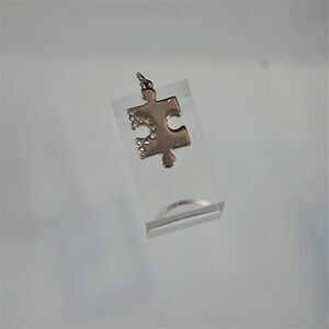 Jigsaw Puzzle Piece Charm With Rhinestones Silver Tone Metal